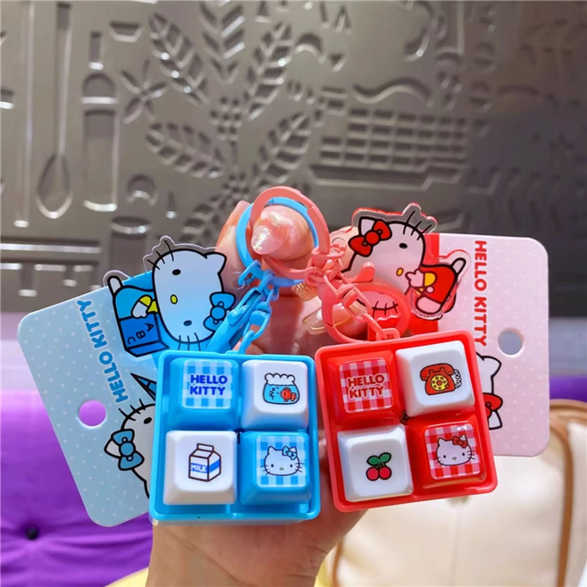 헬로키티 키캡키링 청축 - 스트레스볼 키보드 더피 라부부 LED 열쇠고리 키보드 딸깍이, 1개, 레드