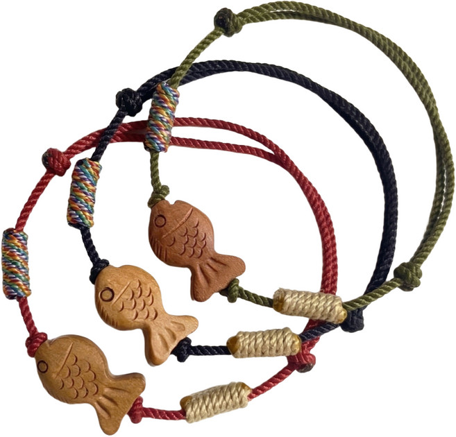 1+1+1 유토리 복숭아 나무 행운 물고기 매듭 팔찌 커플 우정 건강 재물 금전 운 성공 소원 성취