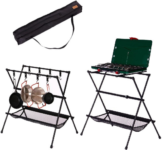 마운트리버 인디언 매직 쉘프 행어 투버너 스탠드 버너 거치대 경량 초경량 키친 테이블 블랙 식기 건조대 건조망 정리대, 1개, 마운트리버매직쉘프행어+후크세트