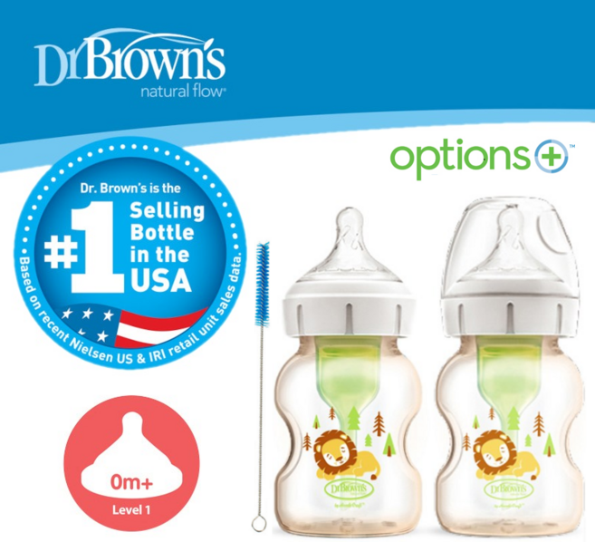 닥터브라운 옵션스 플러스 PPSU 와이드넥 데코 젖병 150ml 2P (1단계 젖꼭지포함), 라이언, 1개