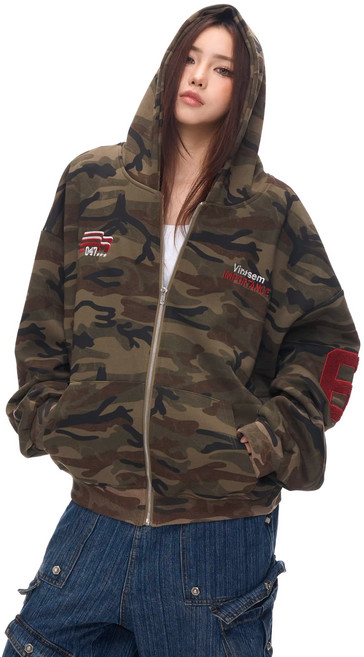 JLVJ 남녀공용 카모플라주 루즈핏 커플 후드티