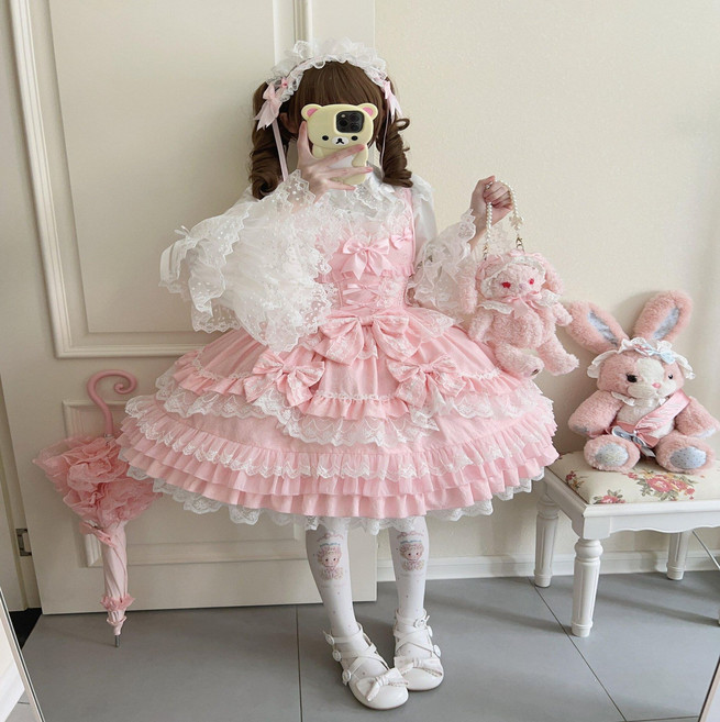 소녀 로리타 원피스 파티 스타일 일본 레이스 여자 학생, 단품, A. 핑크