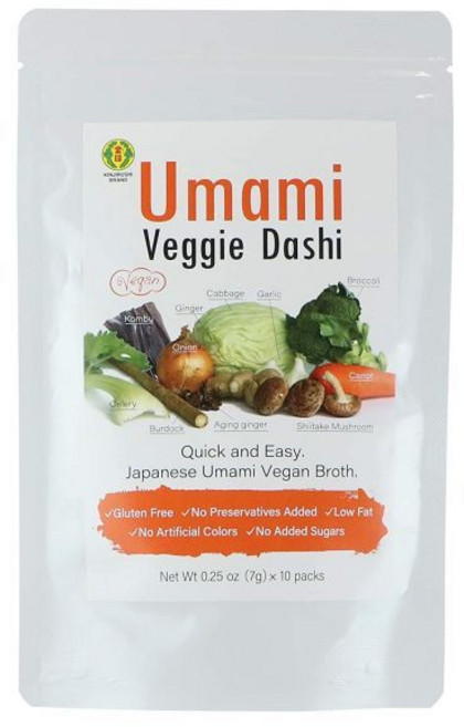 긴지루시 우마미 채소 육수 수프 패킷다시 주식 2.47온스 (7gx10개) 된장국 콤부 라면 우동 조미료 패킷 MSG 없음 글루텐 프리 야채 다시 비건 베이스 인스턴트다시 표고, 1, 7g
