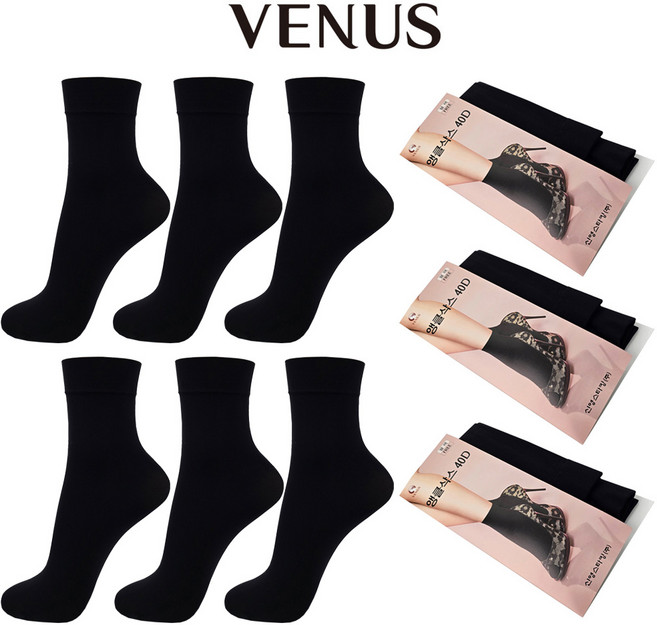 비너스 40D 고탄력 발목스타킹 6켤레 (2매입x3개)