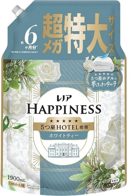 일본 레노아 해피니스 유메후와 섬유유연제 화이트티 호텔향 리필 1900mL 대용량