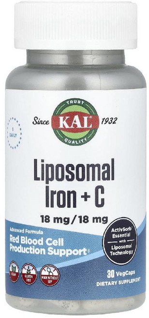 KAL 리포좀 철분+비타민 C 30개 VegCaps, 1개, 30정