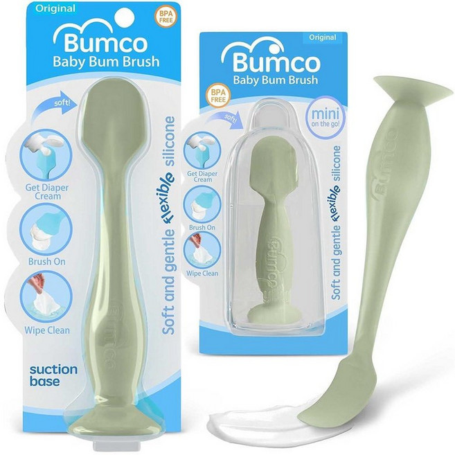 Bumco 기저귀 크림 주걱 (미니) - BPA 프리 엉덩이 페이스트 어플리케이터 부드럽고 유연한 래쉬 아기 엄마가 발명한 가방 필수품 (세이지 그린), Full & Mini