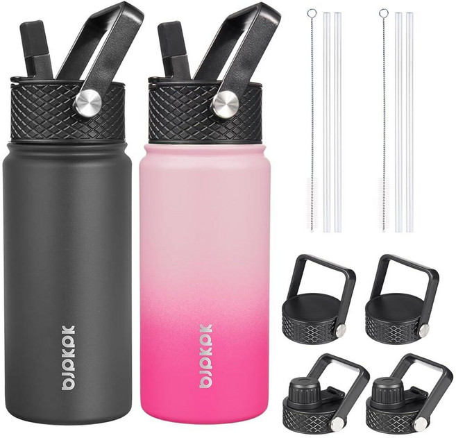BJPKPK 6-in-1 풀 액세서리 스테인리스 워터보틀 532ml 체리/블랙 2종 세트 137594, 18 oz, 체리+블랙