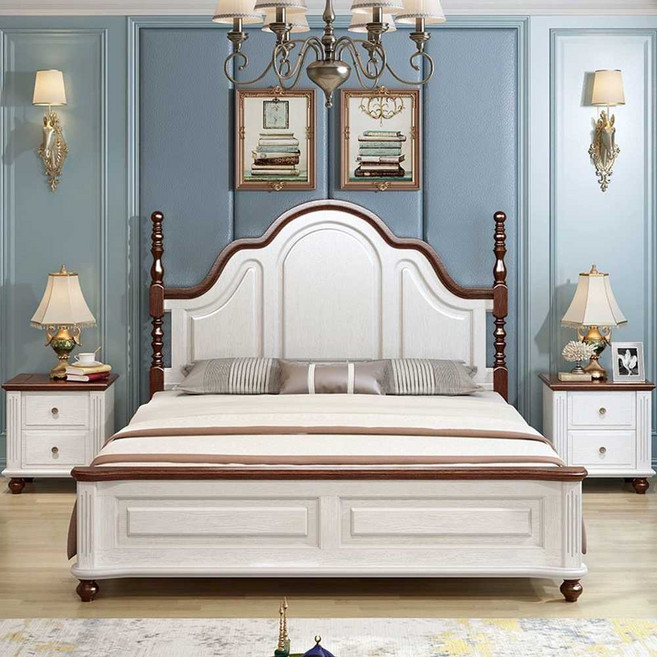 엔틱 복고풍 침대 프레임 럭셔리 감성 인테리어 침실, 브라운화이트 1800mmx2000mm