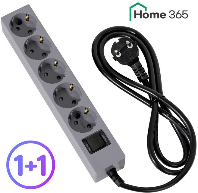 1+1 홈365 국산 과부하차단 5구 멀티탭 0.7m 1.5m 3m 5m / 16A 멀티콘센트, 과부하차단 5구 그레이, 2개