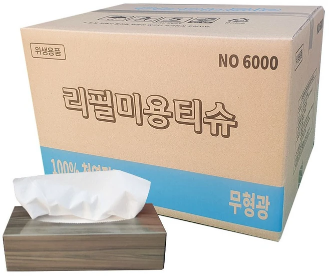 천연펄프 리필미용티슈, 리필미용티슈6000매, 60개, 100개입 - 쿠팡