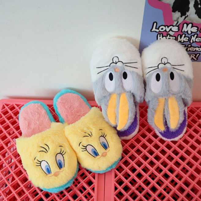 귀여운 루니툰 캐릭터 트위티 토끼 곰돌이푸 겨울 털슬리퍼 실내화 룸실내화