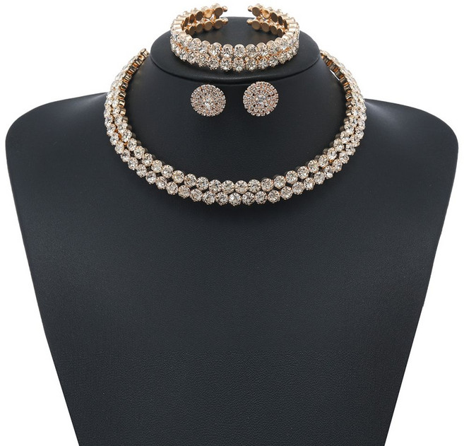 FANSYLI 목걸이귀걸이세트 웨딩 파티 드레스 주얼리세트 신부 목걸이 귀걸이 팔찌 3종세트1111F01