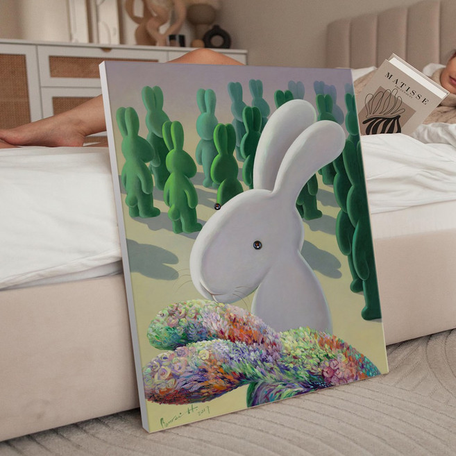 풍수 행운 행복토끼 2 일러스트 토끼그림 카페 아이방 인테리어 캔버스 그림액자 23종 1-11 집들이선물 아가방 데코 동림, 09.초록초록토끼