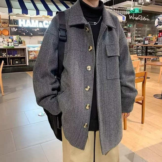 毛呢外套 加厚翻領單排扣夾克