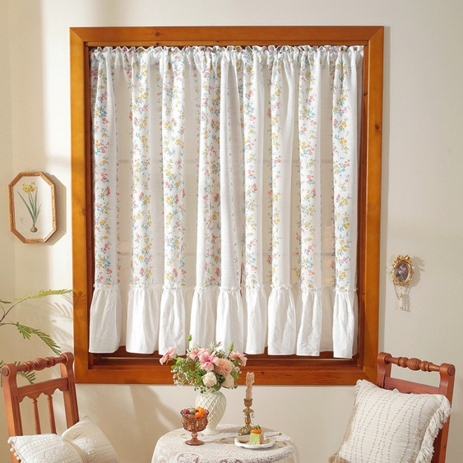 法式蕾絲花邊半遮光窗簾 朦朧唯美柔和光線 小清新風格, 30cm（含30cm）,平鋪尺寸寬140高250cm（單片穿5