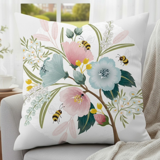 서플라이랩 디자인 프린팅 쇼파쿠션 컬렉션 국산솜포함, 8핑크블루플라워