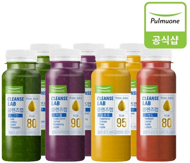 [풀무원] 클렌즈랩 1day 190mlX7병 (그린 2병 퍼플 2병 옐로우 2병 레드 1병), 7개, 190ml - 쿠팡