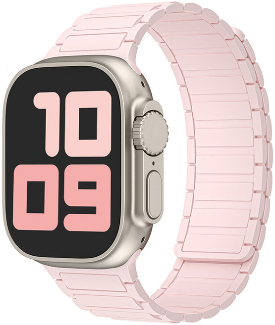 사라밴드 애플워치 호환 마그네틱 어드반스 실리콘 스트랩, 42/44/45/49mm, 핑크, 1개