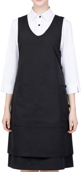 브이넥 원피스형 포그니 생활방수 앞치마 식당 카페 커피숍 음식점 주방 단체앞치마, 검정 M, 1개