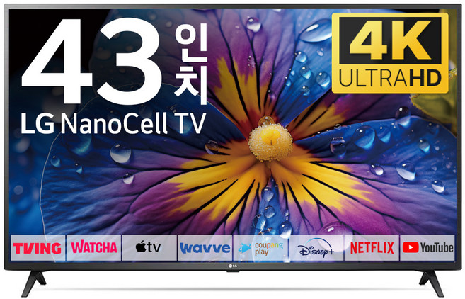 LG TV 109cm(43인치) 나노셀 4K LED 스마트 티비 43NANO75 로컬변경, 고객직접설치, 스탠드형