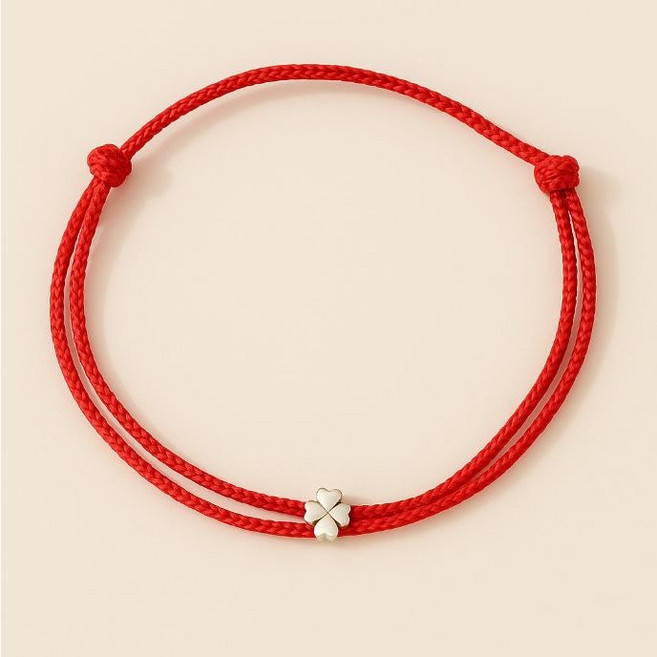 블룸웨이 행운을 담은 네잎클로버 매듭 실버 팔찌 수능 응원 우정 커플