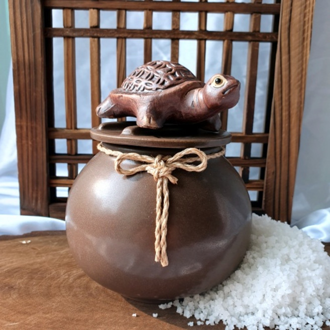 친집선 현관 미니 거북이 장식품 + 도자기 소금 항아리 세트, 2개