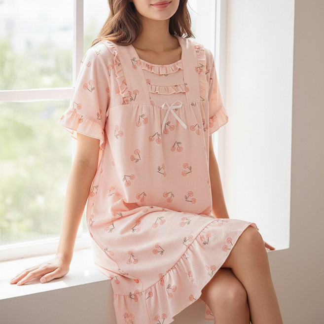 캐리루시 여성 시원한 요루 스퀘어넥 프릴 반팔원피스