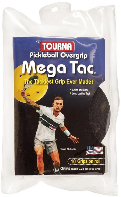 Pickleball Mega Tac Extra Tacky 패들 그립 10팩, 블랙