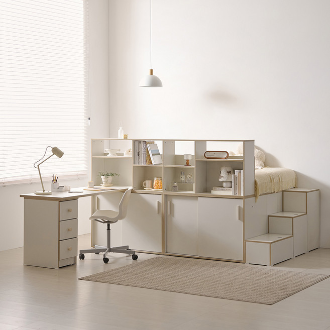 올인원 시즌2 파티션 슬라이딩 빅수납침대 SS A형 (1500책상포함) +매트 1Colors 슬라이딩도어 대용량수납 원룸침대 벙커수납 슈퍼싱글 3단계단수납 높은침대 공부책상, 크림화이트, 고급형 7존독립 라텍스탑 매트리스 SS