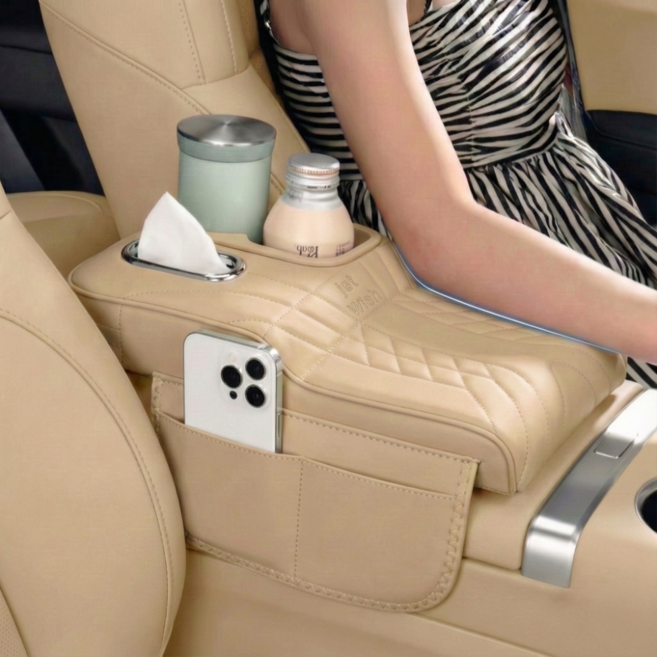 제트위시 프리미엄 고탄성 자동차 콘솔쿠션 팔걸이 컵홀더, 1개, 3_베이지
