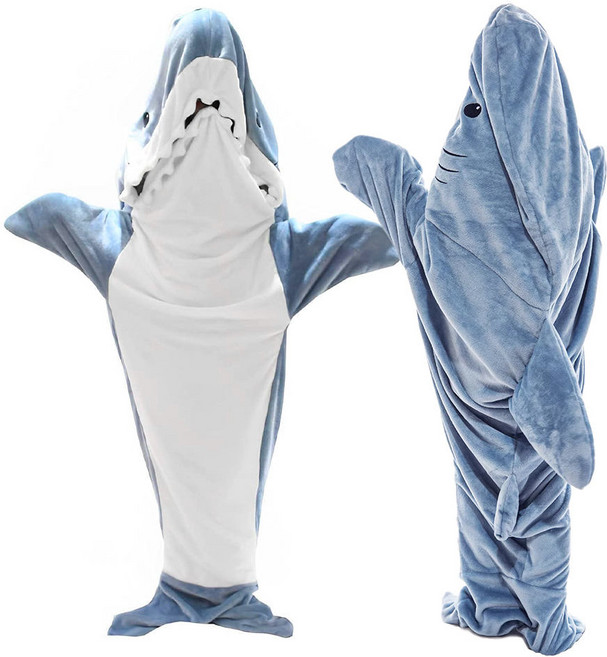 한타오 동물잠옷 상어 캠핑 입는담요 침낭 초유연 소프트 플란넬 후드티 침낭