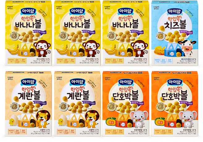 일동후디스 아이얌 한입쏙 볼과자 8개 혼합(계란볼 단호박볼 치즈볼 바나나볼), 1세트, 60g, 계란볼2 + 단호박볼2 + 치즈볼1 + 바나나볼3