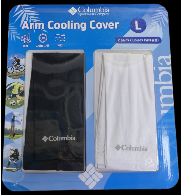 냉감 UV 팔토시 남녀공용 by Columbia(블랙+화이트), 1세트, 혼합색상