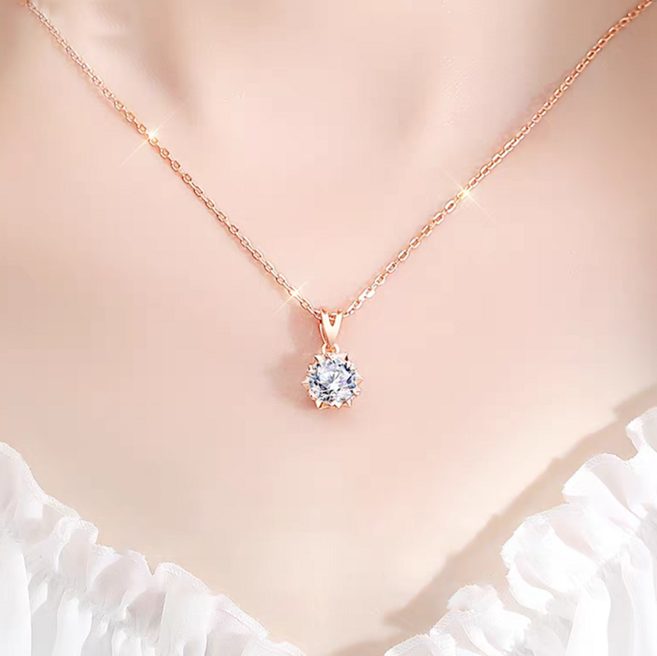 Nexre 18K도금 펜던트 목걸이 여자 반짝이는 2캐럿 모이사나이트 쇄골 체인