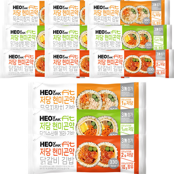 허닭FIT 저당 현미곤약 김밥 3종 혼합, 12개, 220g