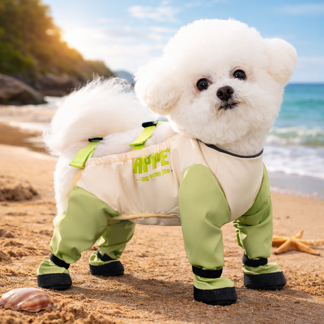 더제이안나 애견 산책 강아지방수신발 강아지일체형신발, 1개, 그린