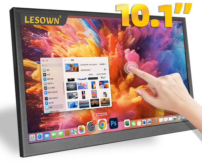 LESOWN 10인치 모니터 터치스크린 소형 HDMI 휴대용 디스플레이 1024x600 IPS 컴퓨터 10.1인치 보조 화면 미니 모니터(Windows Mac 노트북 PC용)
