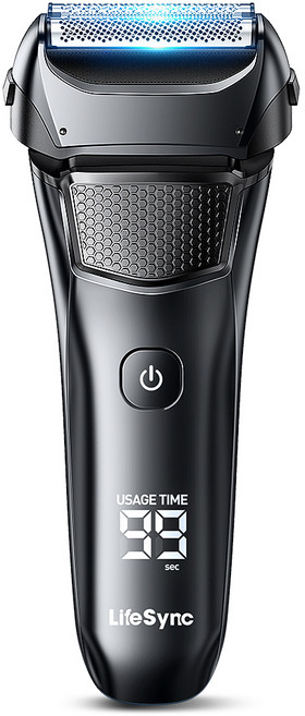 LifeSync 남자 전기면도기 3중날 일자형 헤드 건식 습식 면도 C타입 팝업트리머, 블랙, FK375
