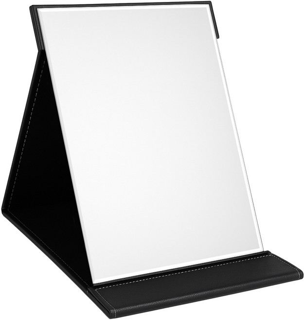 Olivet PU커버 접이식 휴대용 탁상 거울 대형, 검정색