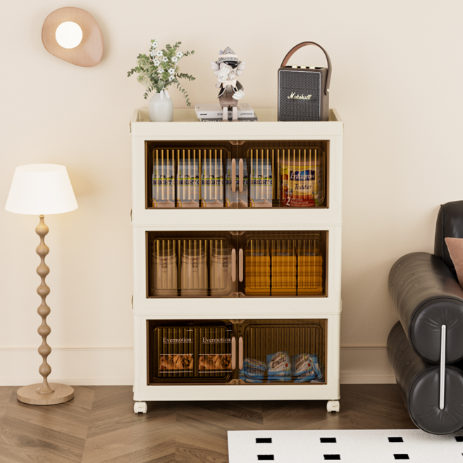 수납장 리빙박스 수납 대용량 가정용 다용도 이동식 폴딩 수납 정리함 대용량 리빙박스, 4단