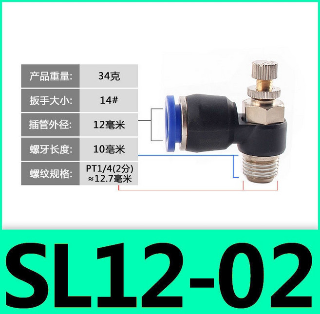 鴻運五金 節流閥 SL SA 調速閥 氣動接頭, SL12-02, 1個