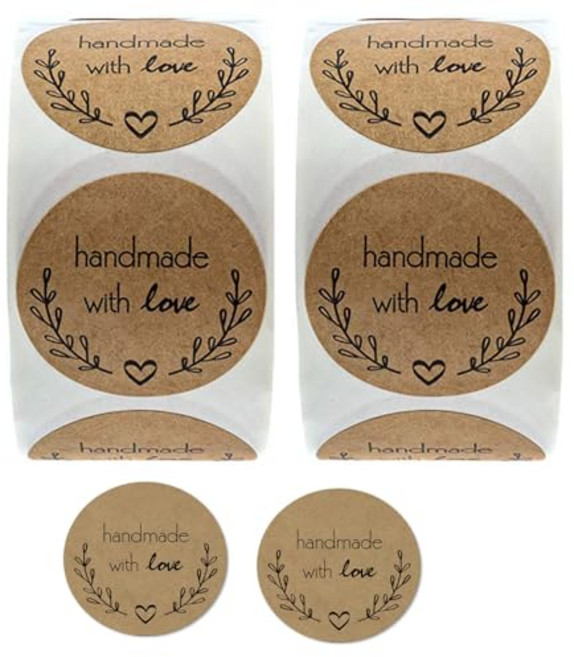 핸드메이드 미니 하트 원형 스티커 500매, 2세트, 크라프트지(S801) 500매