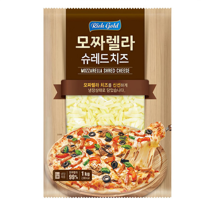 리치골드 모짜렐라 슈레드 치즈, 1kg, 2개