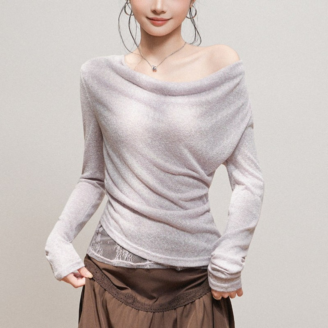쁘띠꼬모 여성 드레이프 오프숄더 슬림핏 레이스 레이어드 롱슬리브 티셔츠 GX4120743
