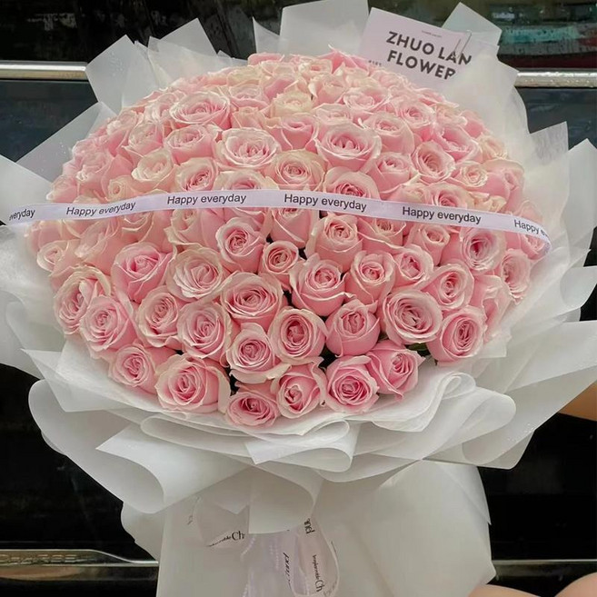 99朵玫瑰花束 鮮花 求婚 表白 生日禮物, 1個, 99朵粉雪山玫瑰