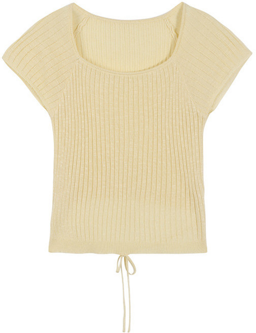 티류으스 여성 여름 텐셀 니트 반팔 블라우스 뒤 리본 타이 디자인 루즈핏 캐주얼 상의 Q739434