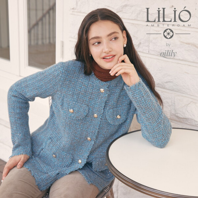 [릴리오] by 오일릴리 (에센셜) 퓨어 캐시미어100 시퀸 니트 자켓