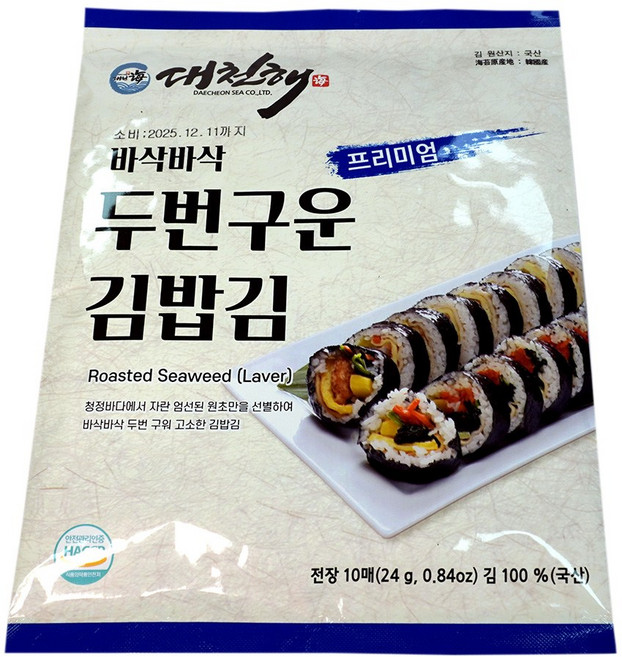 대천해 두번 구운 바삭한 프리미엄 김밥김, 6개, 24g