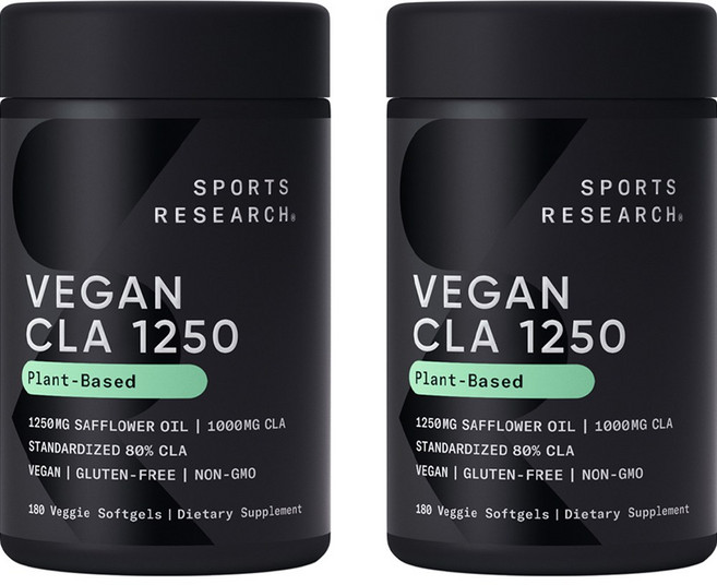 스포츠리서치 고효능 CLA 1250mg 홍화유 소프트젤 비건 글루텐 프리, 180정, 2개